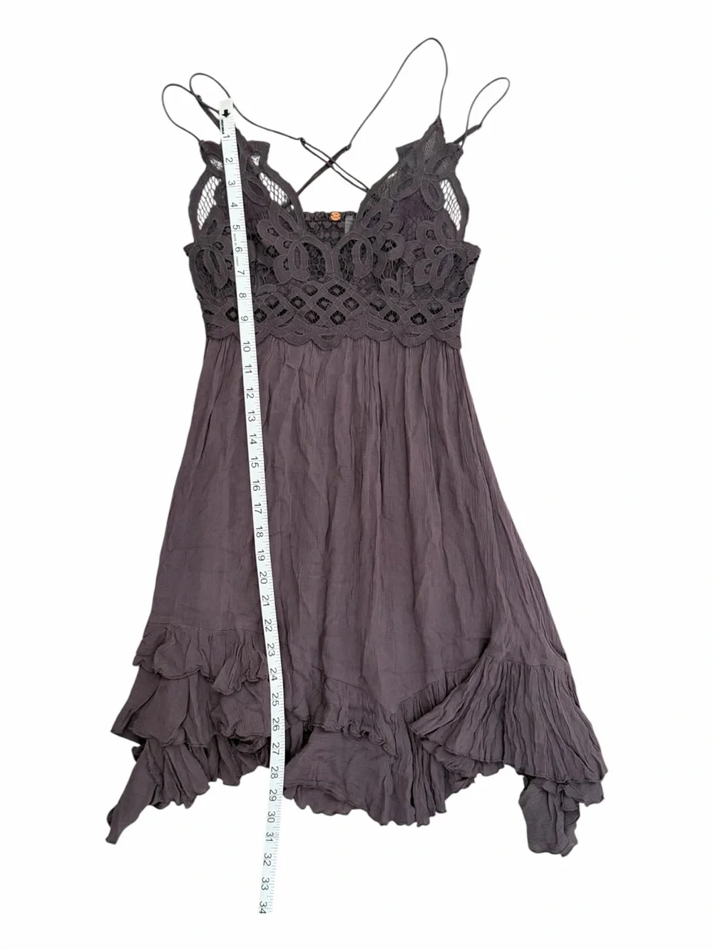 Free People Adella Lace Slip Dress Gray Small Boho Asymmetric Mini - Picture 12 of 12